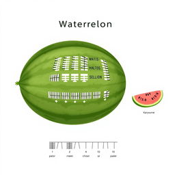 A detailed illustration of a watermelon (Citrullus lanatus) showing its karyotype with 22 chromosomes