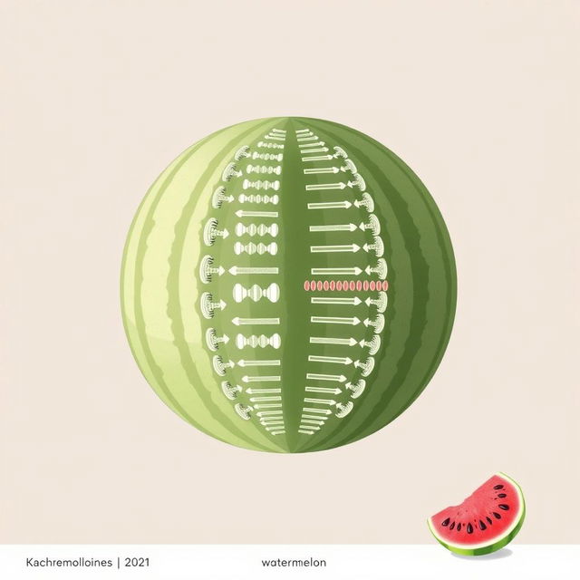 A detailed illustration of a watermelon (Citrullus lanatus) showing its karyotype with 22 chromosomes