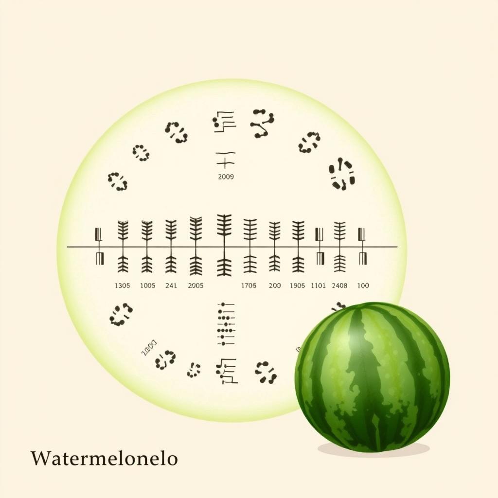 A detailed illustration of a watermelon (Citrullus lanatus) showing its karyotype with 22 chromosomes