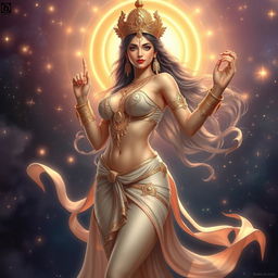 A breathtaking depiction of Tripura Sundari, the quintessential goddess, embodying an ethereal and slender figure that exudes divine femininity