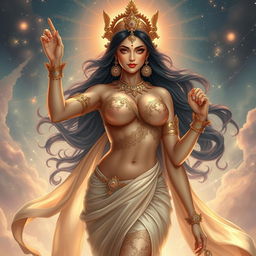 A breathtaking depiction of Tripura Sundari, the quintessential goddess, embodying an ethereal and slender figure that exudes divine femininity