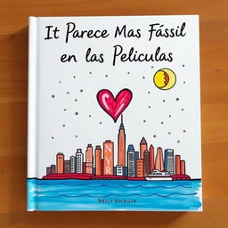 The cover of a book titled "It Parece Más Fácil en las Películas", featuring a hand-drawn illustration that captures the essence of New York City with its iconic skyline