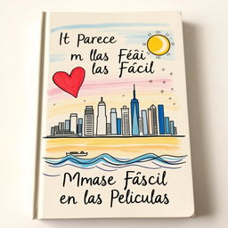 The cover of a book titled "It Parece Más Fácil en las Películas", featuring a hand-drawn illustration that captures the essence of New York City with its iconic skyline