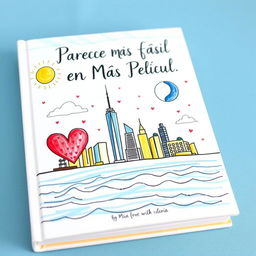The cover of a book titled "Parece Más Fácil en las Películas", featuring a charming hand-drawn illustration that prominently showcases the iconic skyline of New York City
