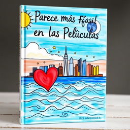 The cover of a book titled "Parece Más Fácil en las Películas", featuring a charming hand-drawn illustration that prominently showcases the iconic skyline of New York City