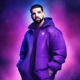 This is a high-quality digital art piece featuring the famous rapper Drake, floating in space