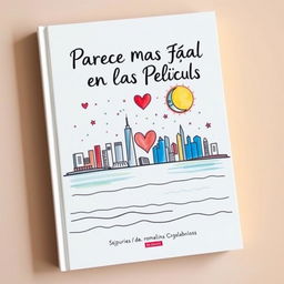 The cover of a book titled "Parece Más Fácil en las Películas", featuring a charming hand-drawn illustration that highlights the recognizable skyline of New York City