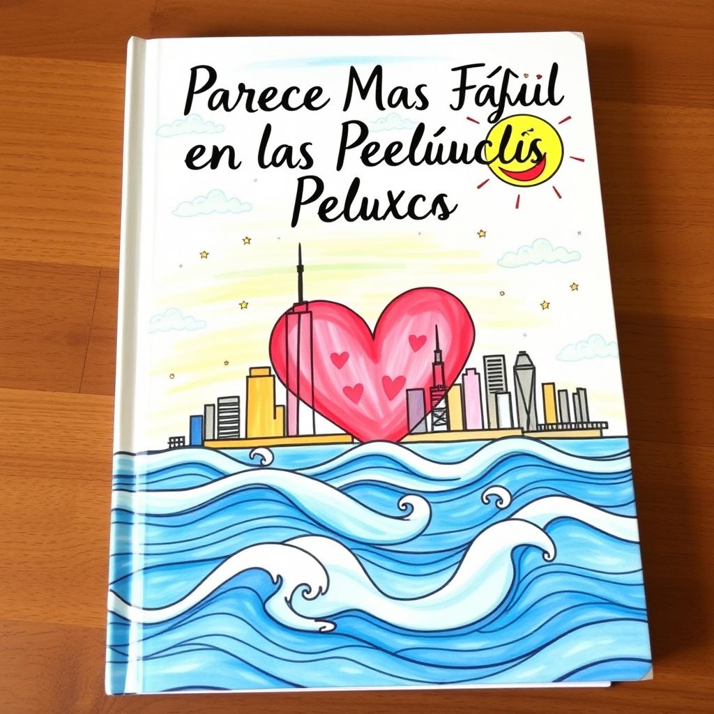The cover of a book titled "Parece Más Fácil en las Películas", showcasing a beautifully hand-drawn illustration that features the iconic skyline of New York City