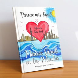 The cover of a book titled "Parece Más Fácil en las Películas", showcasing a beautifully hand-drawn illustration that features the iconic skyline of New York City