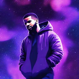 This is a high-quality digital art piece featuring the famous rapper Drake, floating in space