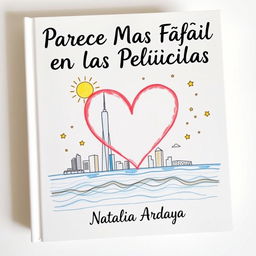 The cover of a book titled "Parece Más Fácil en las Películas" by author Natalia Ardaya, showcasing a delightful hand-drawn illustration featuring the iconic skyline of New York City