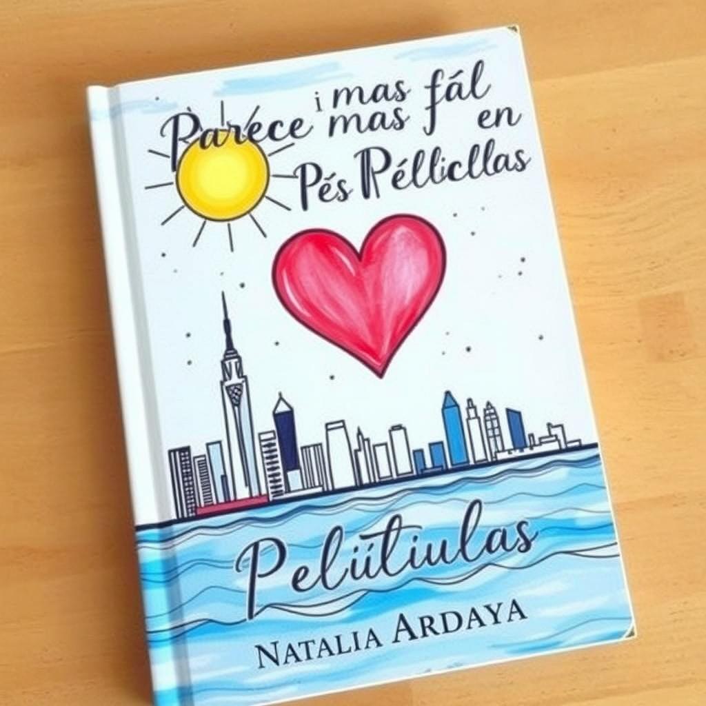 The cover of a book titled "Parece Más Fácil en las Películas" by author Natalia Ardaya, showcasing a delightful hand-drawn illustration featuring the iconic skyline of New York City