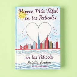 The cover of a book titled "Parece Más Fácil en las Películas" by author Natalia Ardaya, showcasing a delightful hand-drawn illustration featuring the iconic skyline of New York City