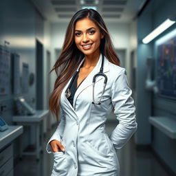 A highly detailed and realistic image of a sexy doctor in a modern medical environment
