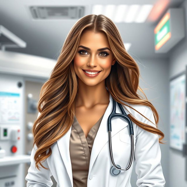 A highly detailed and realistic image of a sexy doctor in a modern medical environment