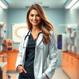 A highly detailed and realistic image of a sexy doctor in a modern medical environment