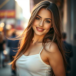 A striking and alluring portrait of a confident young woman named Catherine, exuding charisma and charm