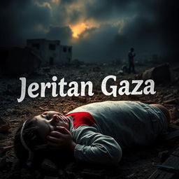 A poignant and heartfelt image capturing the scene of a Palestinian child in mourning, crying over the lifeless body of a loved one in the backdrop of Gaza