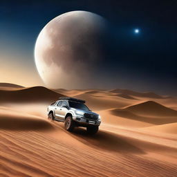 An exquisite digital art scene capturing the vastness of the Dakar desert at night