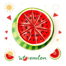 An artistic representation of a watermelon idiogram, showcasing vibrant slices of watermelon arranged in a visually striking manner
