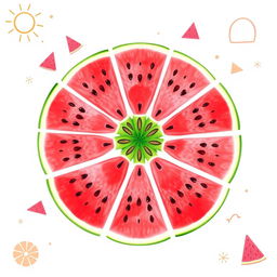 An artistic representation of a watermelon idiogram, showcasing vibrant slices of watermelon arranged in a visually striking manner
