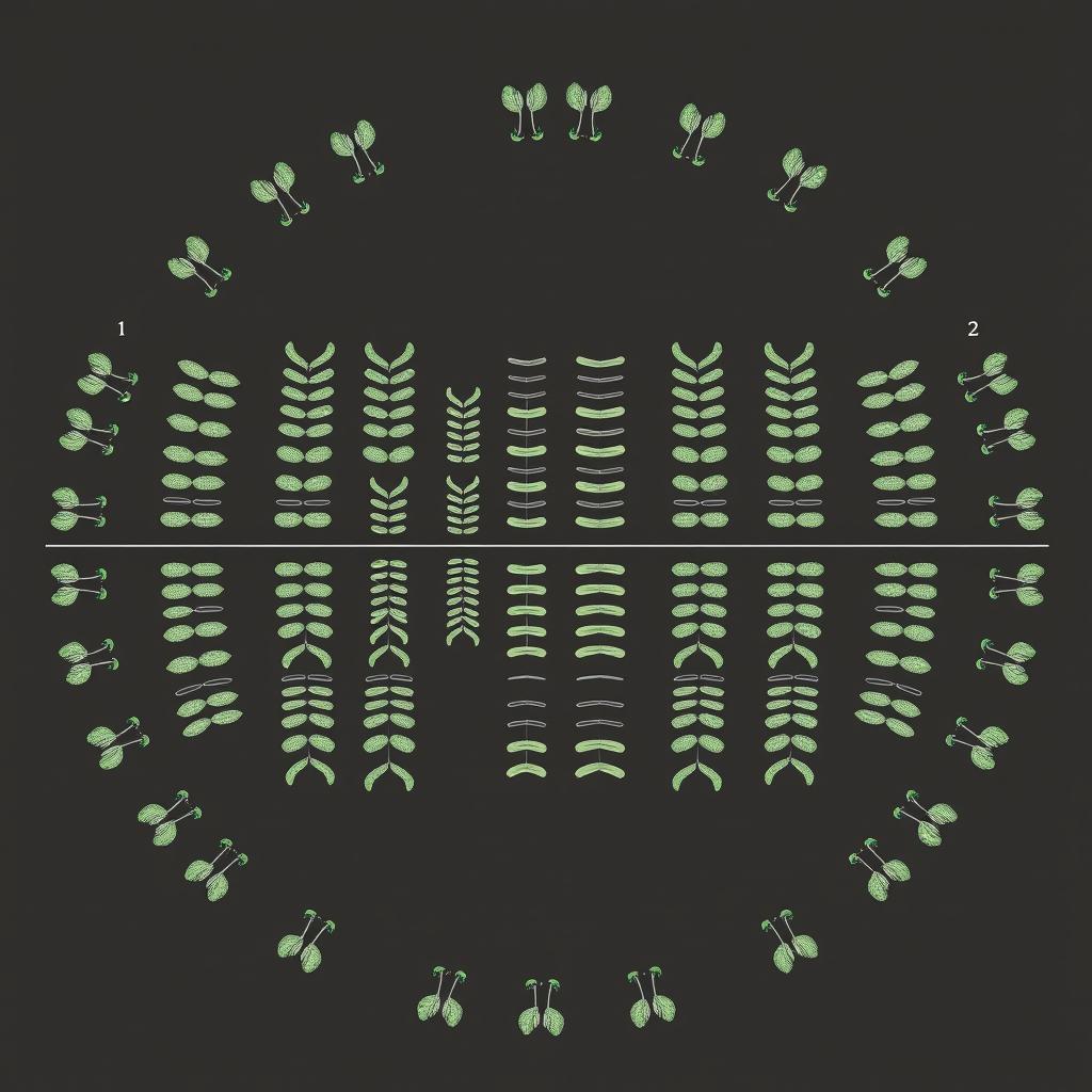 A realistic illustration of the karyotype of the watermelon species Citrullus vulgaris, showcasing 22 chromosomes arranged in order from group 1 to the last