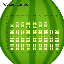 Caryotype illustration of watermelon (Citrullus vulgaris) showing 22 chromosomes organized in order from group 1 to the last, displayed in accordance with their sizes, with each chromosome paired, representing the diploid state