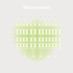 Caryotype illustration of watermelon (Citrullus vulgaris) showing 22 chromosomes organized in order from group 1 to the last, displayed in accordance with their sizes, with each chromosome paired, representing the diploid state