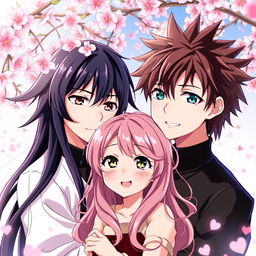 A vibrant anime scene featuring two Asian brothers entangled in a complex love triangle with one girl