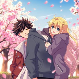 An anime scene depicting a love triangle involving two handsome brothers and a charming girl