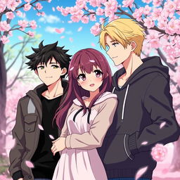 An anime scene depicting a love triangle involving two handsome brothers and a charming girl