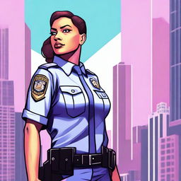 A high-quality digital art of a 34-year-old female police commissioner, embodying strength and bravery