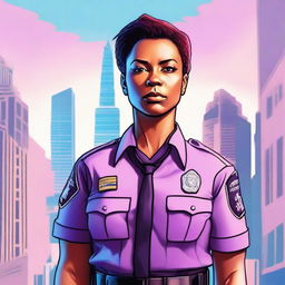 A high-quality digital art of a 34-year-old female police commissioner, embodying strength and bravery