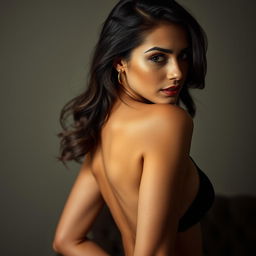 A stunning and seductive pose of a beautiful woman with a graceful arch in her back, emphasizing her confident allure