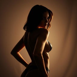 A stunning and seductive pose of a beautiful woman with a graceful arch in her back, emphasizing her confident allure
