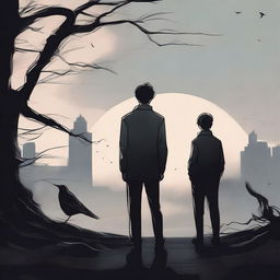 A high-quality digital art illustration for a novel cover, capturing the essence of angst and brothership