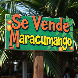 A colorful sign that reads "Se Vende Maracumango" in bold, artistic letters