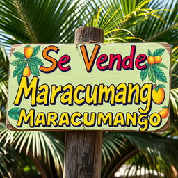 A colorful sign that reads "Se Vende Maracumango" in bold, artistic letters