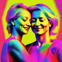 A high-quality digital artwork depicting two lesbian lovers, aged 32 and 27, in a loving embrace