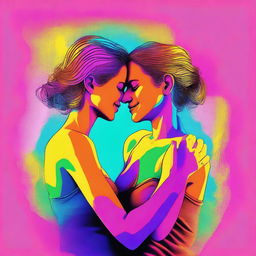 A high-quality digital artwork depicting two lesbian lovers, aged 32 and 27, in a loving embrace