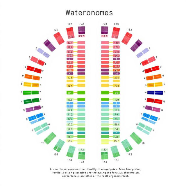 A detailed illustration of the karyotype of a watermelon (Citrullus lanatus) showing its 22 chromosomes
