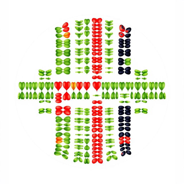 A detailed and visually striking illustration of the karyotype of a watermelon (Citrullus lanatus), showcasing the chromosomes arranged in pairs, with vibrant colors typically associated with watermelon such as green, red, and black