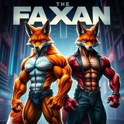 An epic movie poster featuring two extremely muscular fox men named Fax and Amir