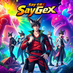 An epic movie poster featuring a charismatic male character with fox ears, expressing confidence and charisma