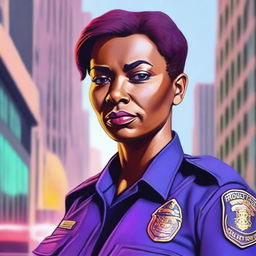 A high-quality digital art piece depicting a 34-year-old female police commissioner