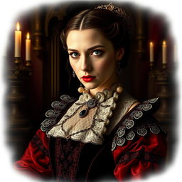 A stunning and captivating portrait of Elizabeth Báthory, the historical figure known as the 'Blood Countess'