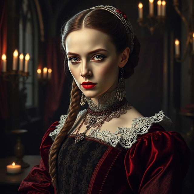 A stunning and captivating portrait of Elizabeth Báthory, the historical figure known as the 'Blood Countess'