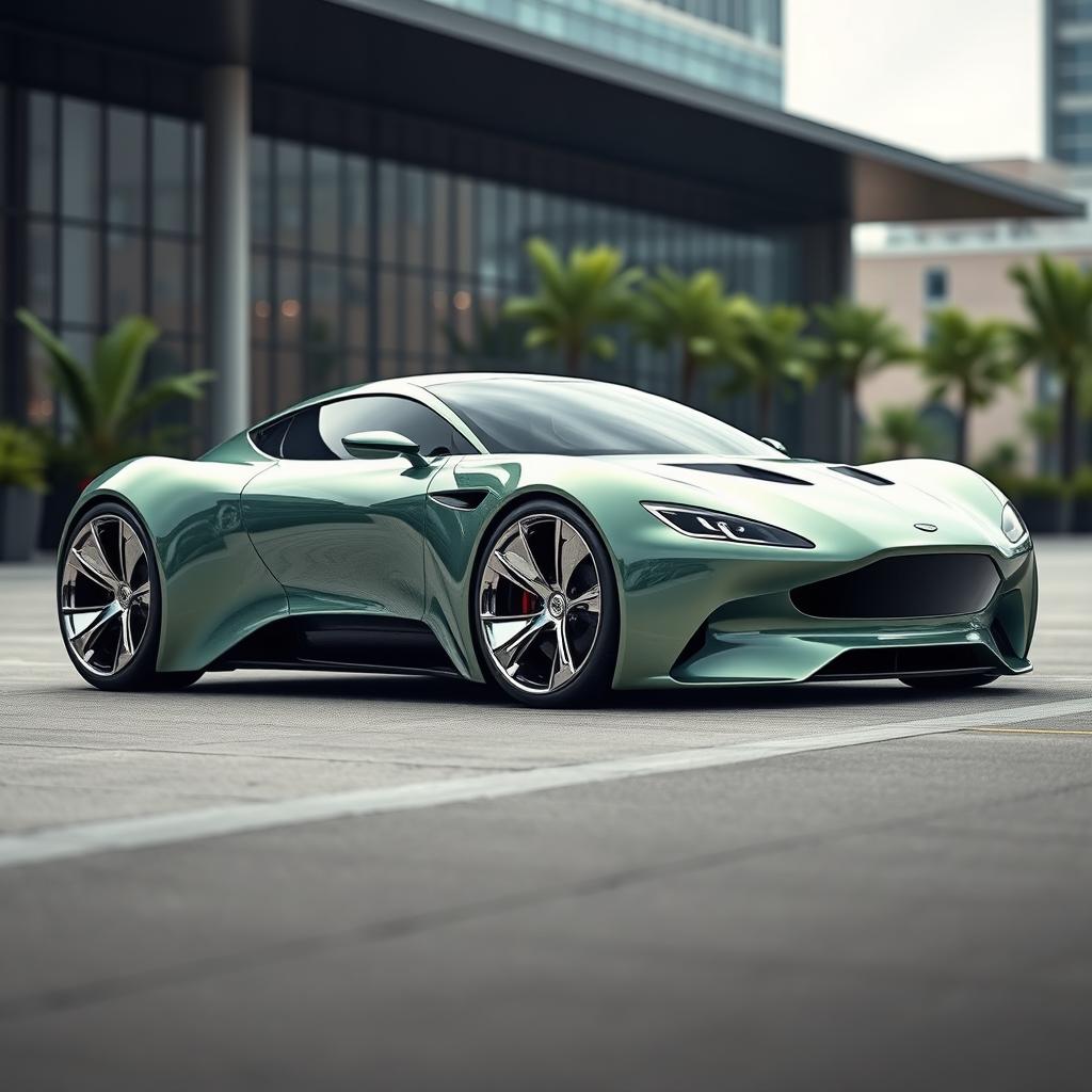 A futuristic concept car inspired by Aston Martin and Lotus, embodying ecology and innovation