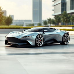 A futuristic concept car inspired by Aston Martin and Lotus, embodying ecology and innovation