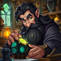 A highly detailed and realistic art style illustration of a dexterous male gnome wizard known for his perfectionism